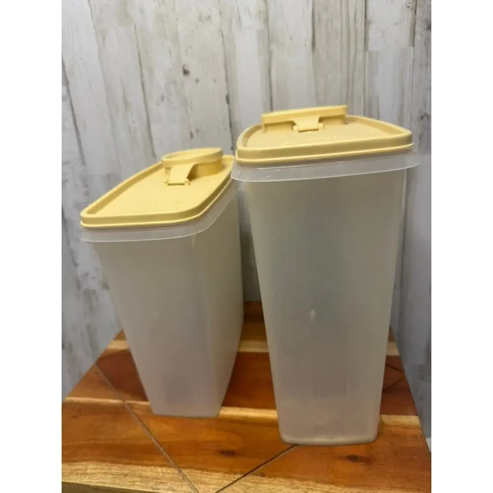 Vintage Tupperware Cereal‎ Keeper Set Beige Flip-Top Spout 2-Piece